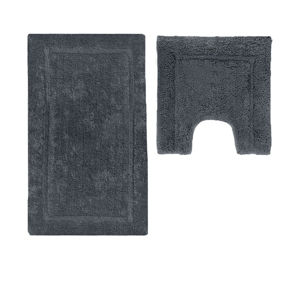 2200GSM 2 Pce Axel 100% Cotton Bath Mat Set Charcoal