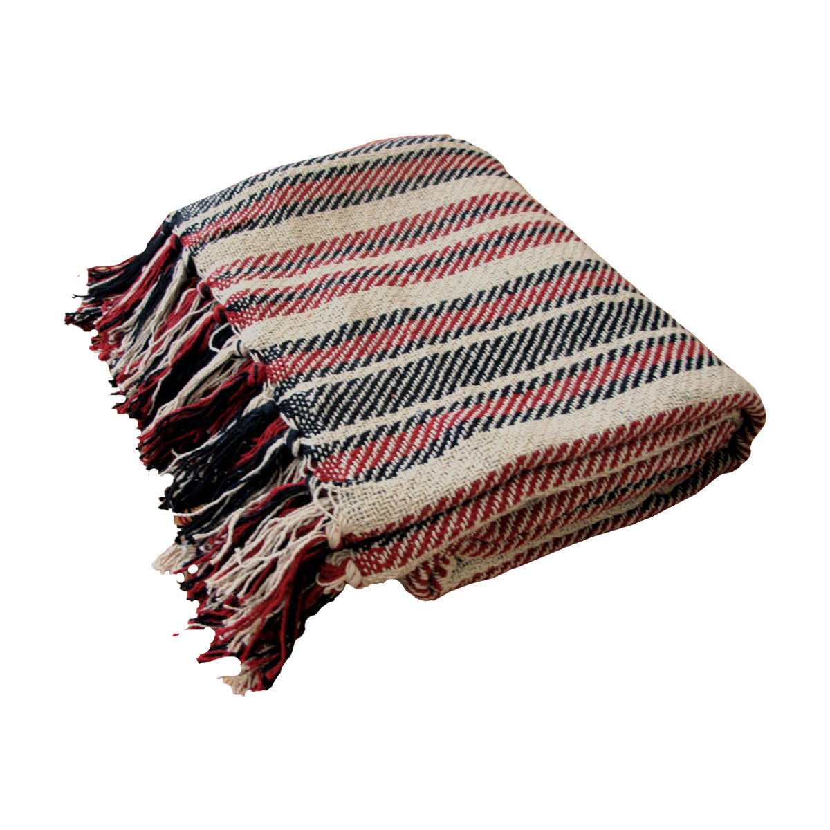 Blankets & Throws: Stella 100% Cotton Knitted Throw Rug Natural Red