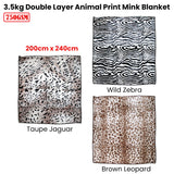 750gsm 3.5kg Double Layer Animal Print Faux Mink Blanket Queen 200x240 cm Taupe Jaguar