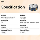 Speciality Appliances: Kylin Electric 1500W Hotpot with Stainless Steel Inner Pot 4L AU-K2011