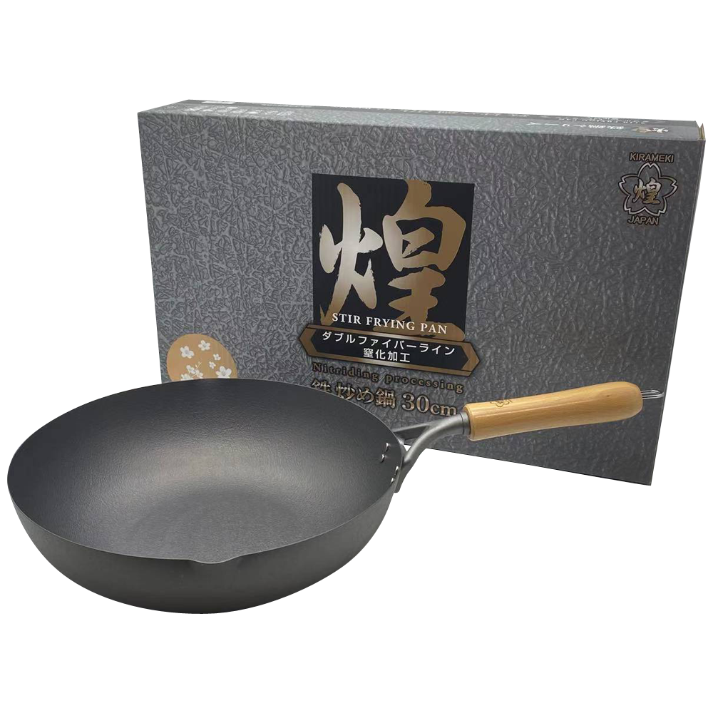 Kitchen Utensils: Kirameki Premium Cast Iron Nitriding Processing Stir-fry Wok (Made in Japan) - 30cm