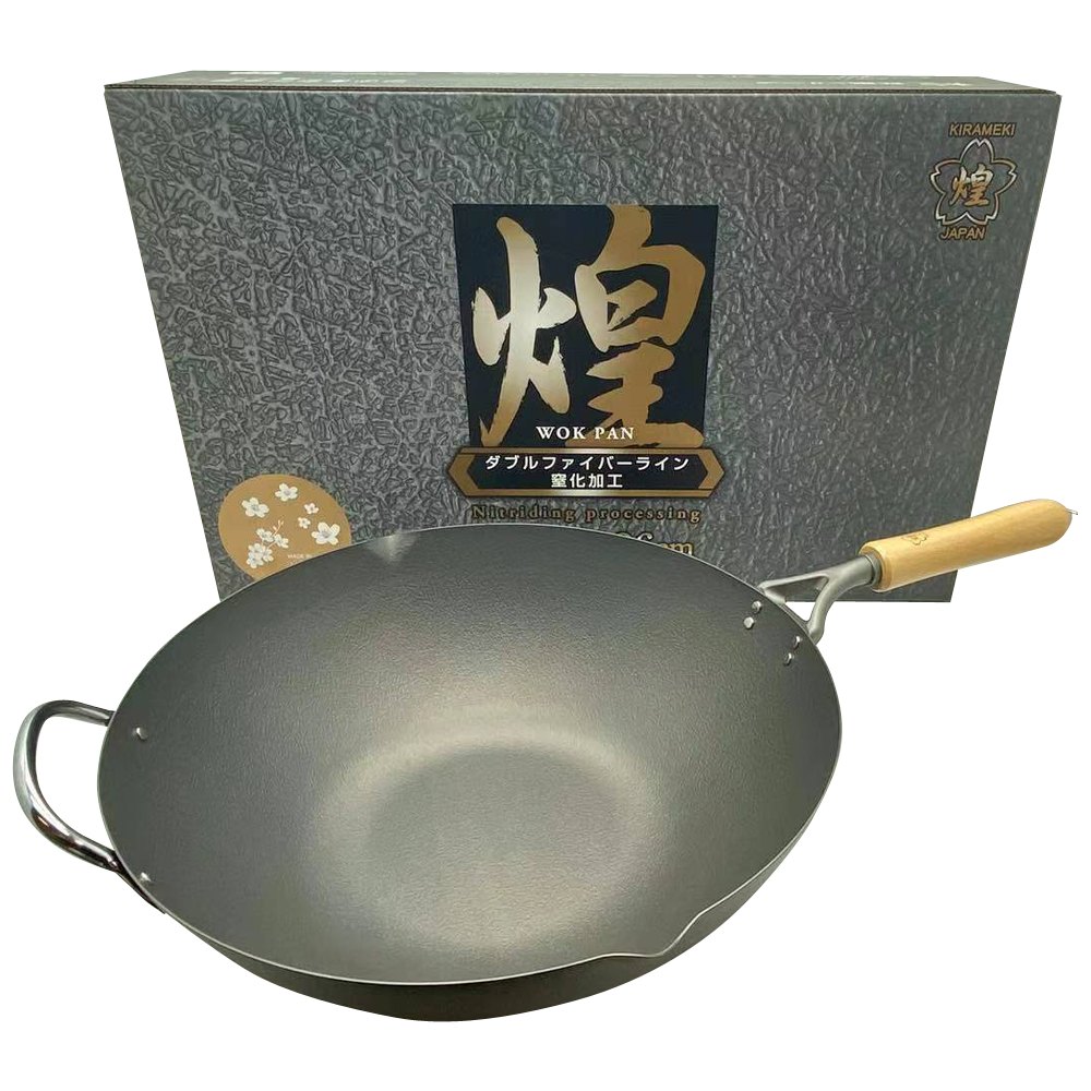 Skillets & Frying Pans: Kirameki Premium Cast Iron Nitriding Processing Stir-fry Wok (Made in Japan) - 36cm