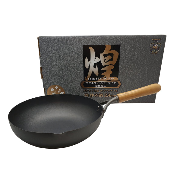 Kitchen Utensils: Kirameki Premium Cast Iron Nitriding Processing Stir-fry Wok (Made in Japan) - 28cm