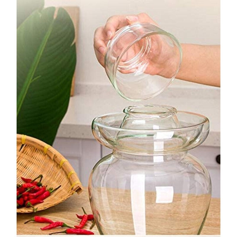 Food Storage: Premium Chinese and Korean Fermentation Pickle Glass Jar Kimchi Sauerkraut Canisters & Jars Small 2.5L