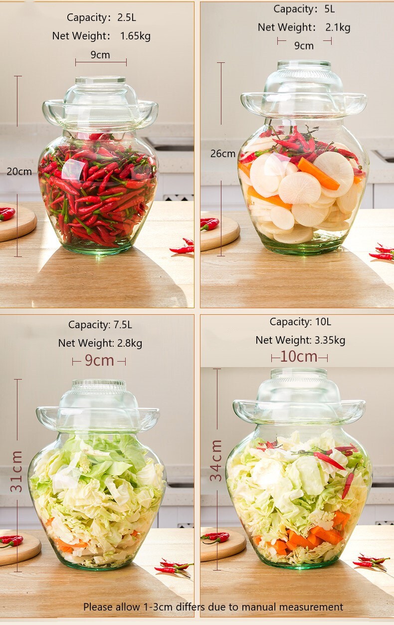 Food Storage: Premium Chinese and Korean Fermentation Pickle Glass Jar Kimchi Sauerkraut Canisters & Jars Huge 10L