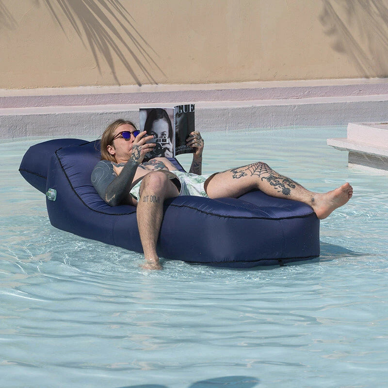 Arm Chairs & Recliners: Giga Lounger Lazy Camping Air Bag Sofa Bed for Beach Sleeping Navy blue
