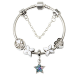 Women's Jewellery: Women Silver Plated Bracelet Snake Chain with Classic Bead Barrel Clasp and Blue Star Pendant(20cm)