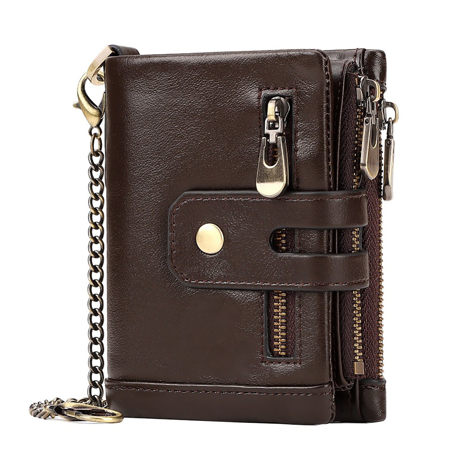 Men's Accessories: Men's Genuine Leather Wallet RFID Blocking Retro Bifold Zipper Card Holder with Key Chain