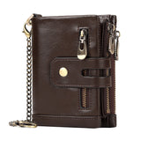 Men's Accessories: Men's Genuine Leather Wallet RFID Blocking Retro Bifold Zipper Card Holder with Key Chain