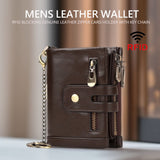 Men's Accessories: Men's Genuine Leather Wallet RFID Blocking Retro Bifold Zipper Card Holder with Key Chain