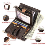 Men's Accessories: Men's Genuine Leather Wallet RFID Blocking Retro Bifold Zipper Card Holder with Key Chain