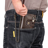 Men's Accessories: Men's Genuine Leather Wallet RFID Blocking Retro Bifold Zipper Card Holder with Key Chain