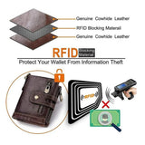 Men's Accessories: Men's Genuine Leather Wallet RFID Blocking Retro Bifold Zipper Card Holder with Key Chain