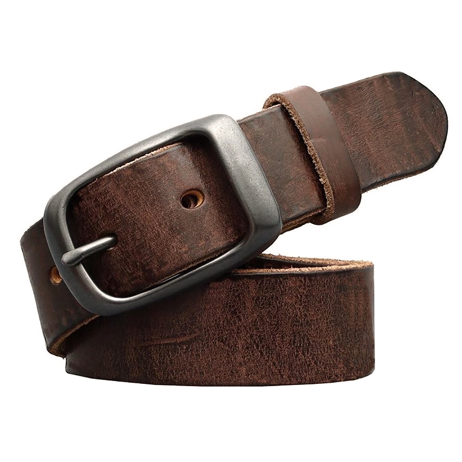 Men's Accessories: Men's Genuine Leather Belt Vintage Cowhide Pin Buckle 125cm Adjustable Length