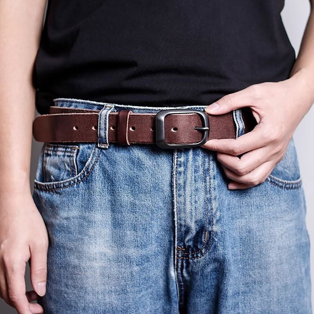 Men's Accessories: Men's Genuine Leather Belt Vintage Cowhide Pin Buckle 125cm Adjustable Length