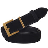 Women's Accessories: Women's Genuine Suede Leather Belt Classic Pin Buckle Cowhide Belts (Black)