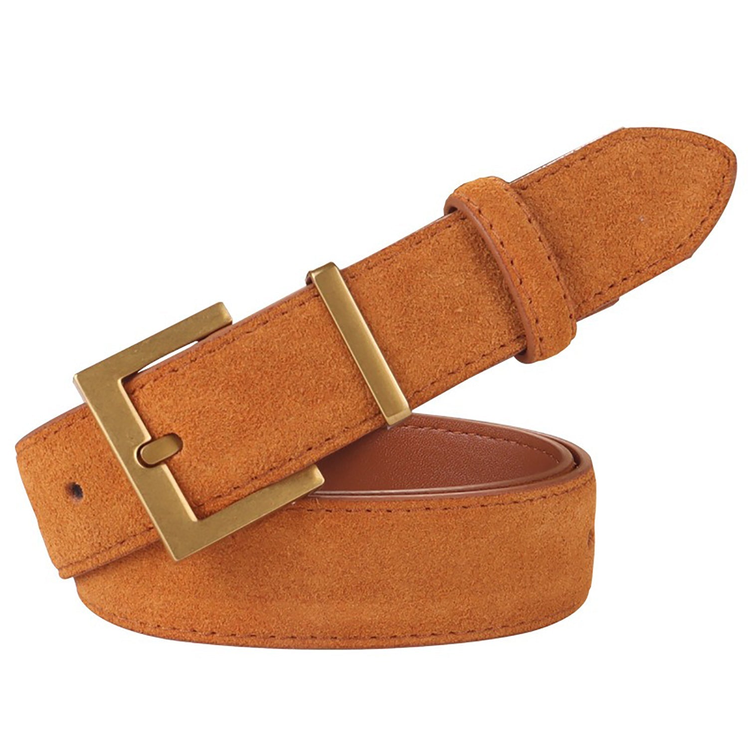 Women's Accessories: Women's Genuine Suede Leather Belt Classic Pin Buckle Cowhide Belts (Brown)