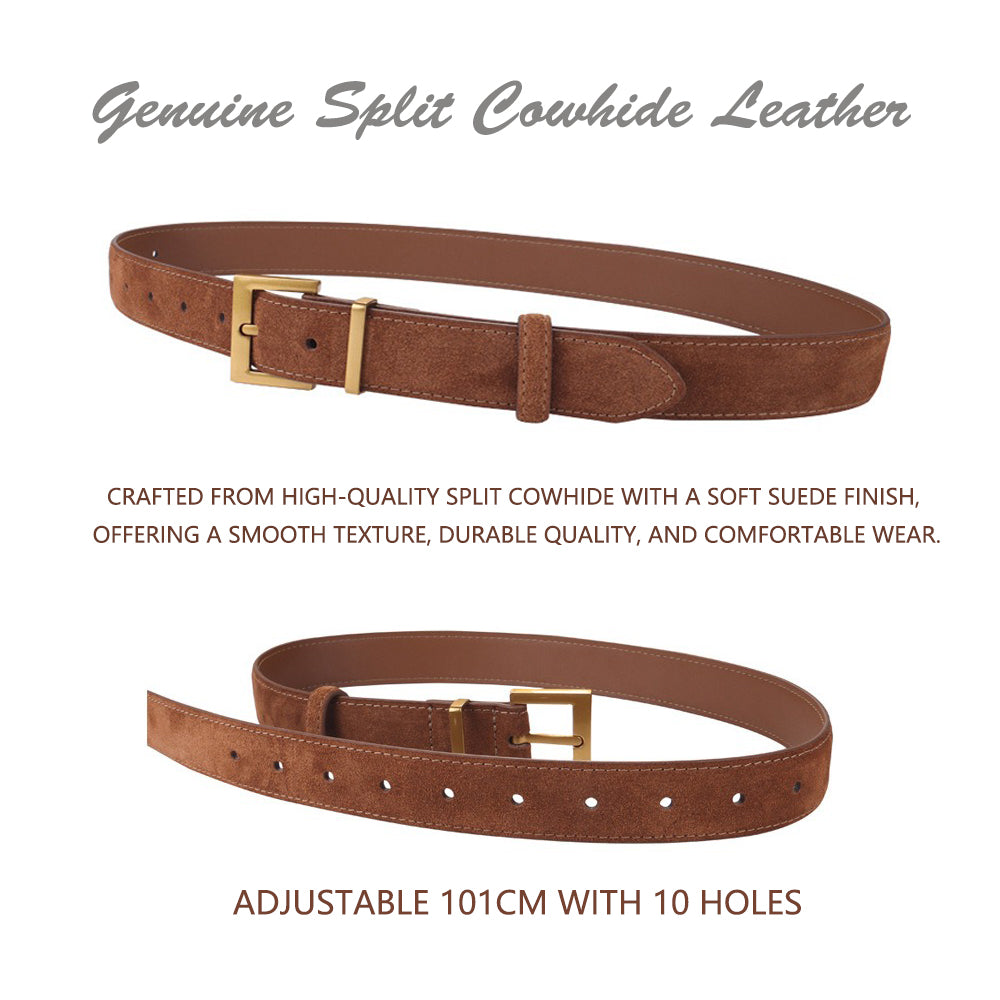 Women's Accessories: Women's Genuine Suede Leather Belt Classic Pin Buckle Cowhide Belts (Brown)