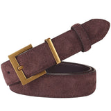 Women's Accessories: Women's Genuine Suede Leather Belt Classic Pin Buckle Cowhide Belts (Coffee)