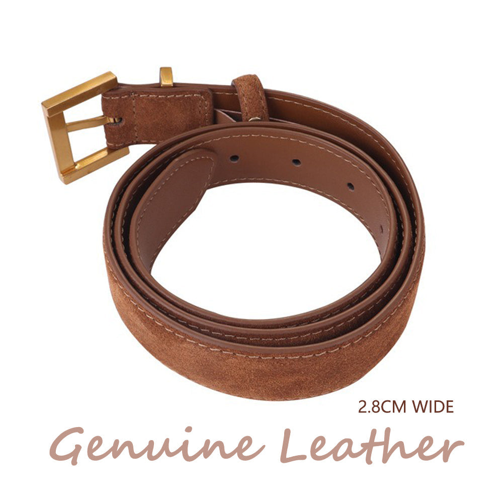Women's Accessories: Women's Genuine Suede Leather Belt Classic Pin Buckle Cowhide Belts (Coffee)