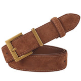Women's Accessories: Women's Genuine Suede Leather Belt Classic Pin Buckle Cowhide Belts (Caramel)