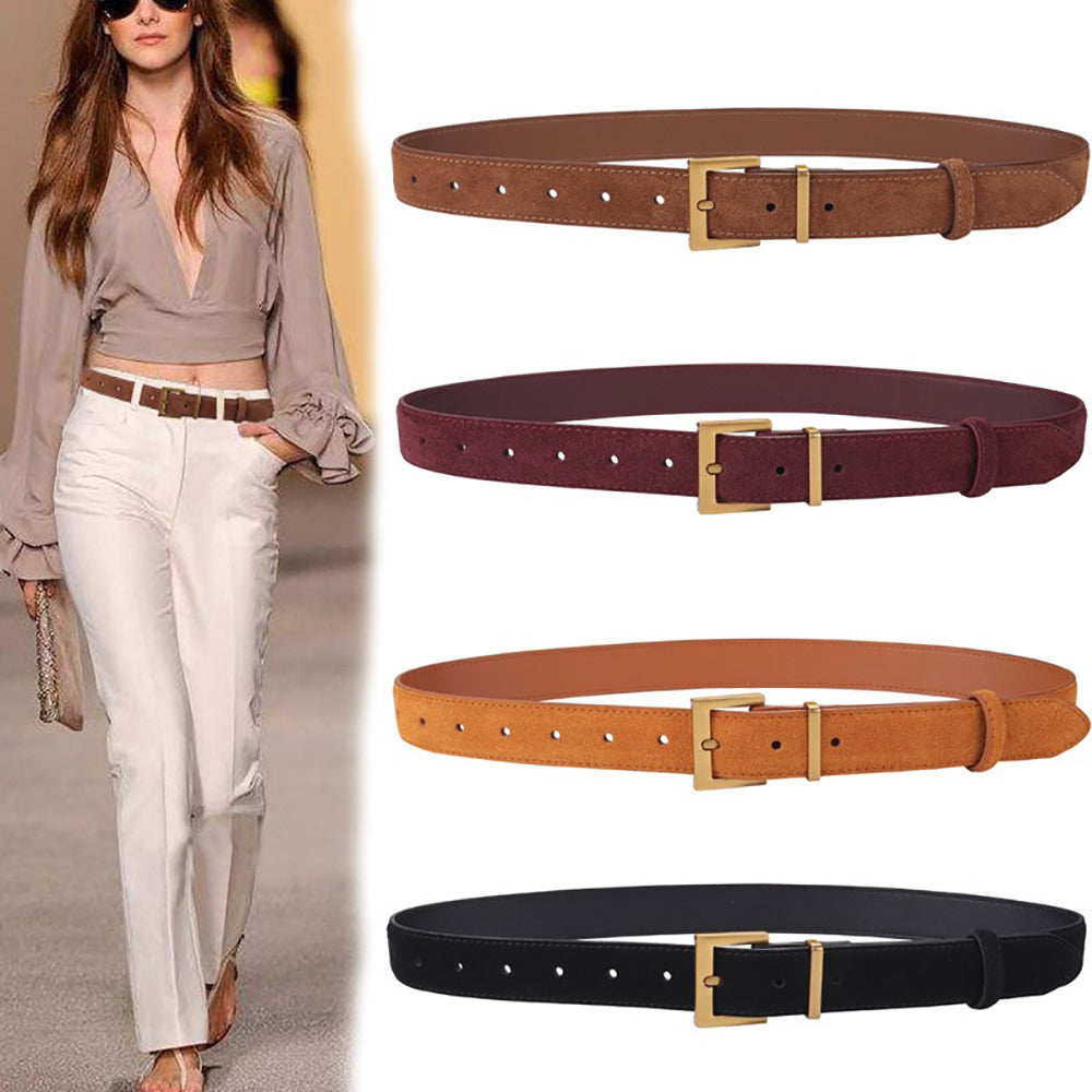 Women's Accessories: Women's Genuine Suede Leather Belt Classic Pin Buckle Cowhide Belts (Caramel)