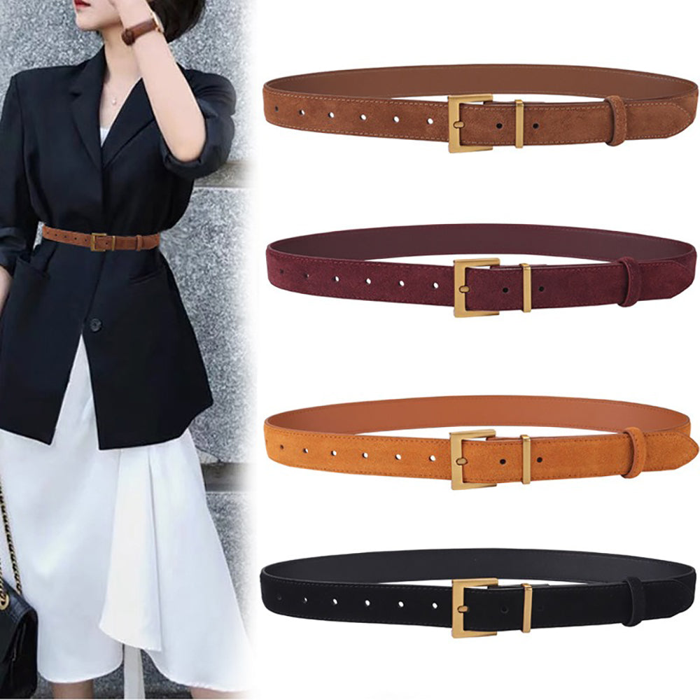 Women's Accessories: Women's Genuine Suede Leather Belt Classic Pin Buckle Cowhide Belts (Caramel)