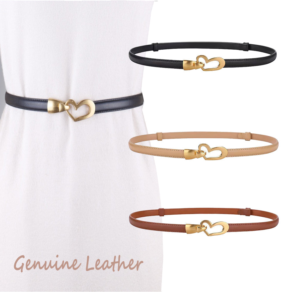 Women's Accessories: Women's Genuine Leather Thin Adjustable Waist Belt for Dresses Blazers (Black)
