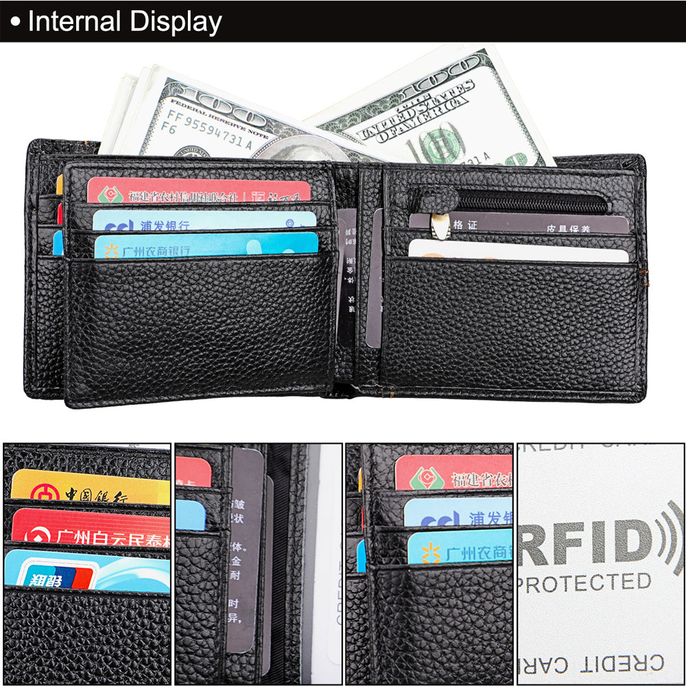 Men's Accessories: Men's Genuine Leather Bilfold Wallet RFID Blocking Card Holder Zipper Coin Purse