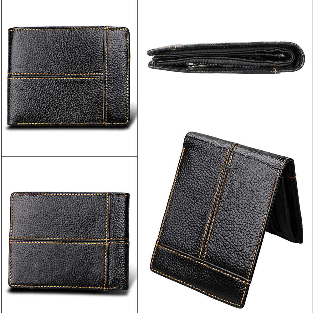 Men's Accessories: Men's Genuine Leather Bilfold Wallet RFID Blocking Card Holder Zipper Coin Purse
