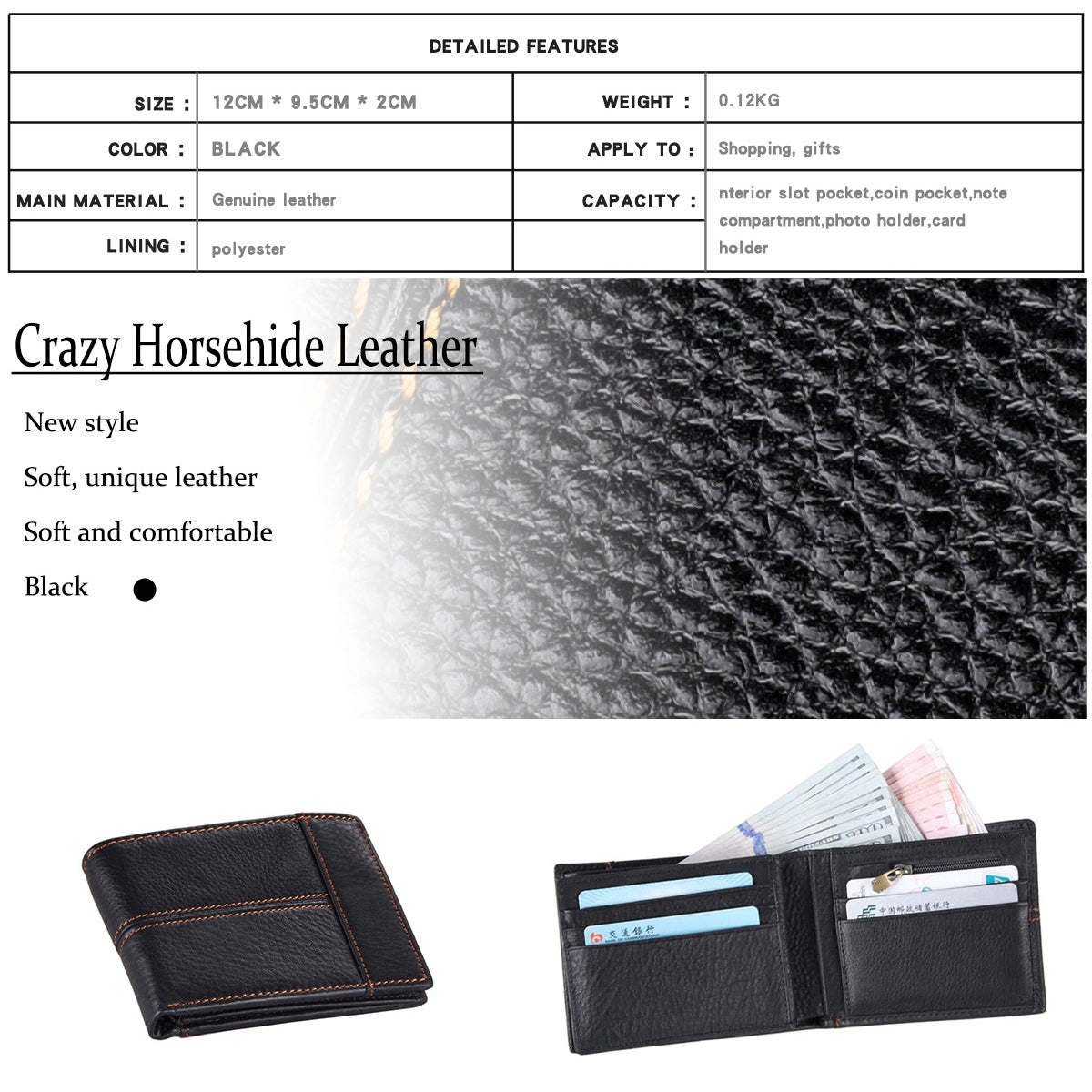 Men's Accessories: Men's Genuine Leather Bilfold Wallet RFID Blocking Card Holder Zipper Coin Purse