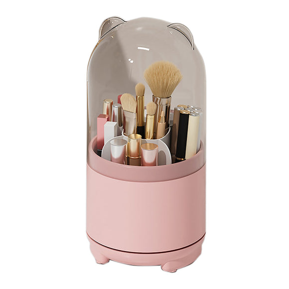 360¶ø Rotating Makeup Brush Bucket Transparent Dust-proof Cosmetic Storage Box(pink)