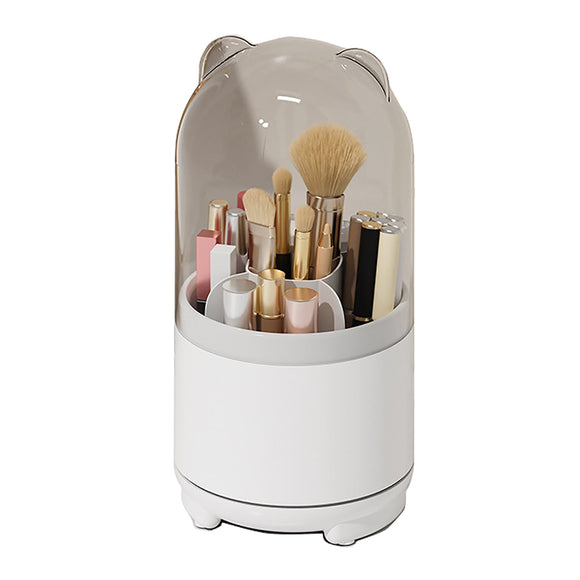 360¶ø Rotating Makeup Brush Bucket Transparent Dust-proof Cosmetic Storage Box(White)