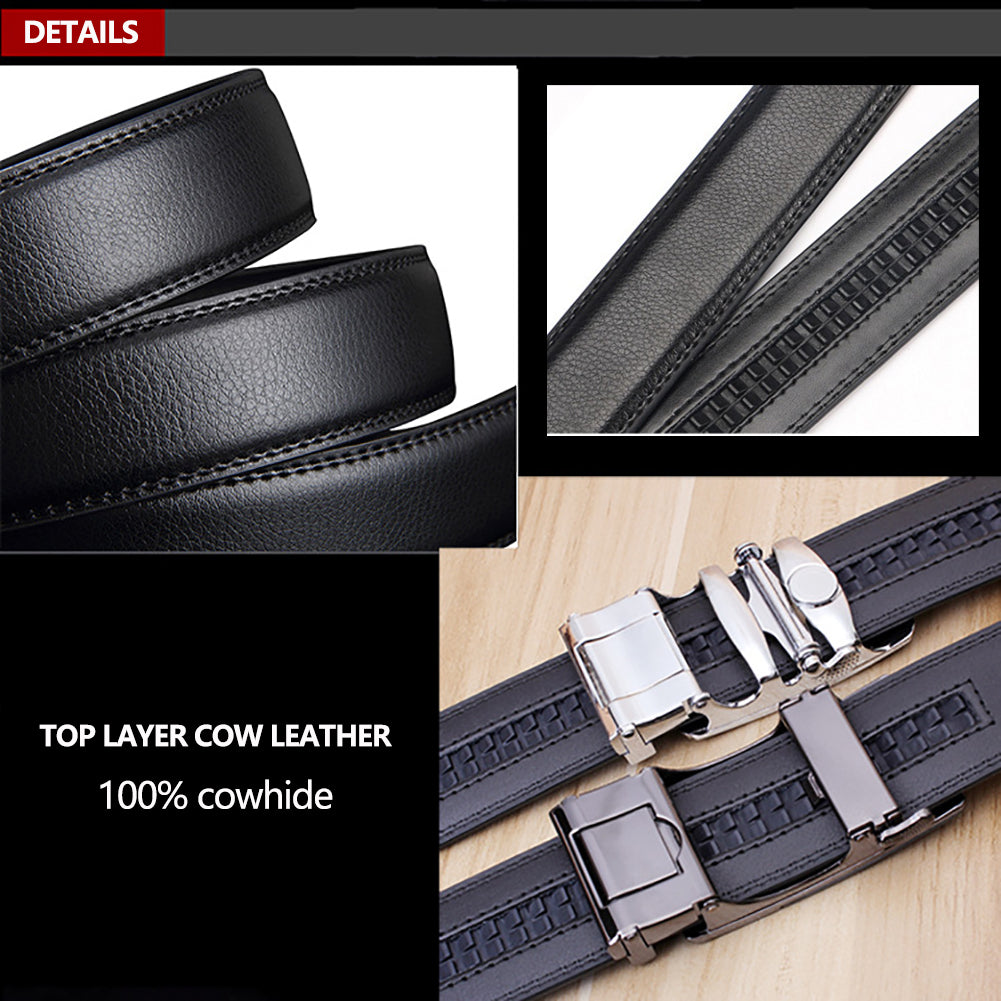 Automotive Repair & Speciality Tools: Adjustable Slide Luxury Leather Belt For Men's Automatic Buckle Ratchet Business Dress Belts (FB8501#01)