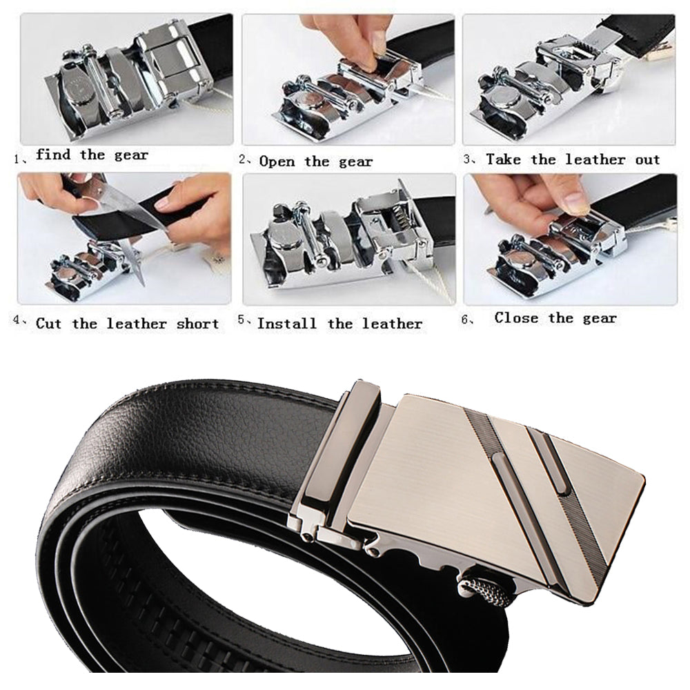 Automotive Repair & Speciality Tools: Adjustable Slide Luxury Leather Belt For Men's Automatic Buckle Ratchet Business Dress Belts (FB8501#01)