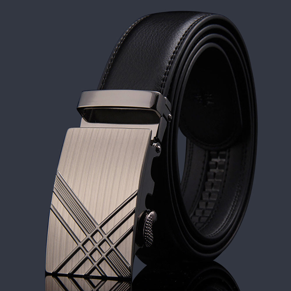 Automotive Repair & Speciality Tools: Adjustable Slide Luxury Leather Belt For Men's Automatic Buckle Ratchet Business Dress Belts (FB8501#01)
