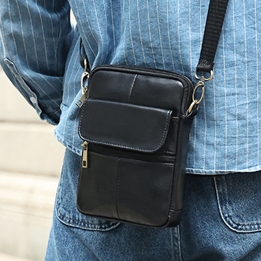 Duffel Bags: Genuine leather men's crossbody bag oiled wax leather Satchel Crossbody Bag (Black)