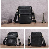 Duffel Bags: Genuine leather men's crossbody bag oiled wax leather Satchel Crossbody Bag (Black)