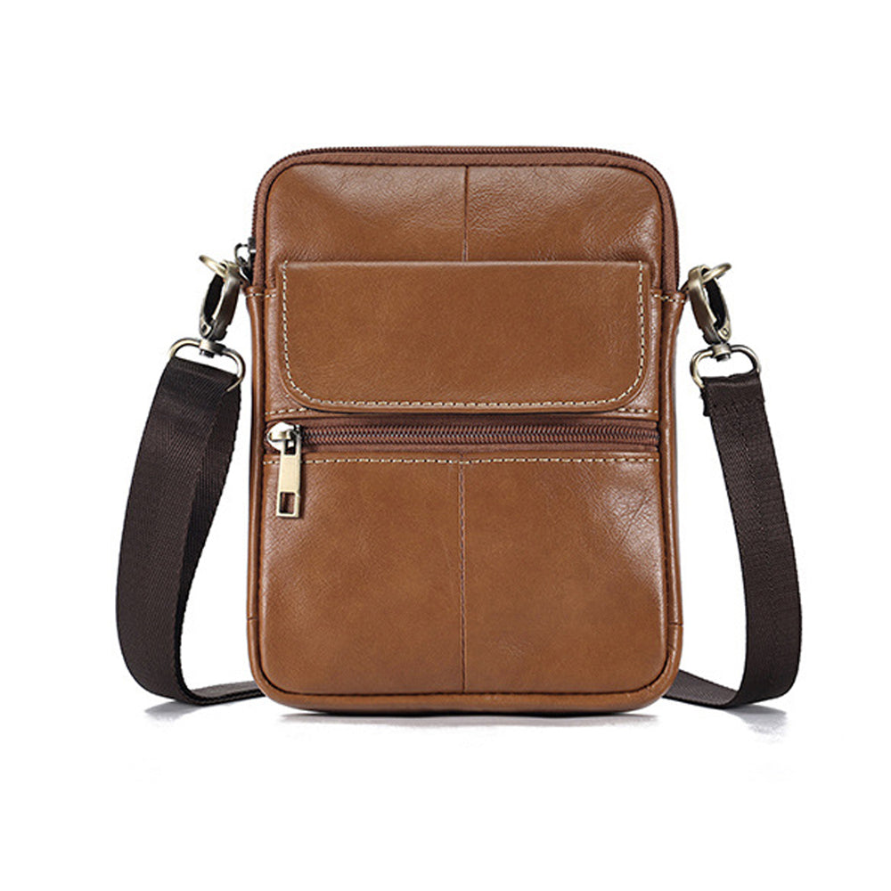 Men's Underwear & Socks: Genuine leather men's crossbody bag oiled wax leather Satchel Crossbody Bag (Brown)