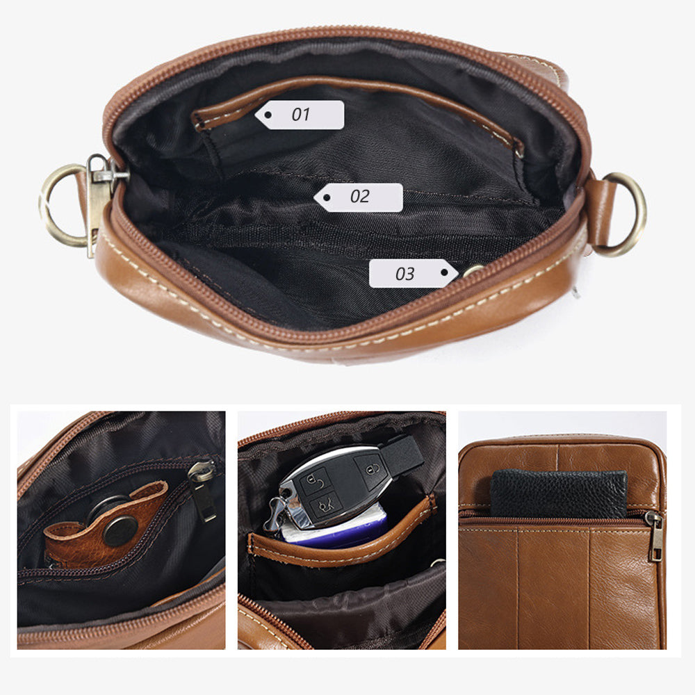 Men's Underwear & Socks: Genuine leather men's crossbody bag oiled wax leather Satchel Crossbody Bag (Brown)
