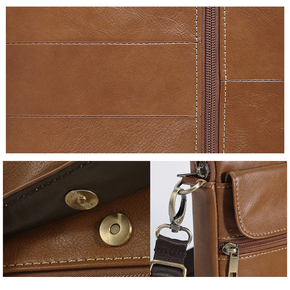 Men's Underwear & Socks: Genuine leather men's crossbody bag oiled wax leather Satchel Crossbody Bag (Brown)