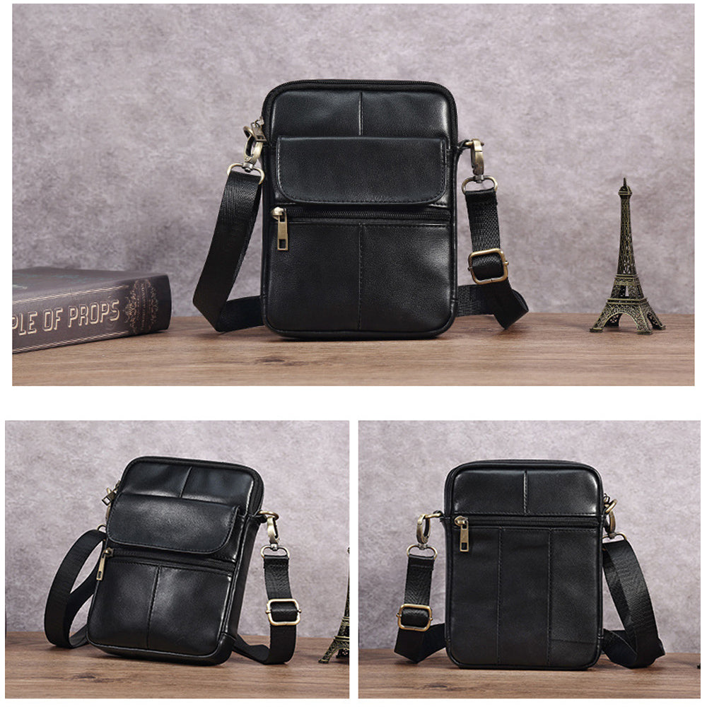 Men's Underwear & Socks: Genuine leather men's crossbody bag oiled wax leather Satchel Crossbody Bag (Brown)