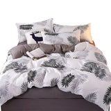 Bed Sheets: Palm Leaves Pattern Aloe Cotton Flat Sheet Quilt Cover Pillowcases 4pcs Bedding Set (King)