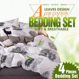 Bed Sheets: Palm Leaves Pattern Aloe Cotton Flat Sheet Quilt Cover Pillowcases 4pcs Bedding Set (King)
