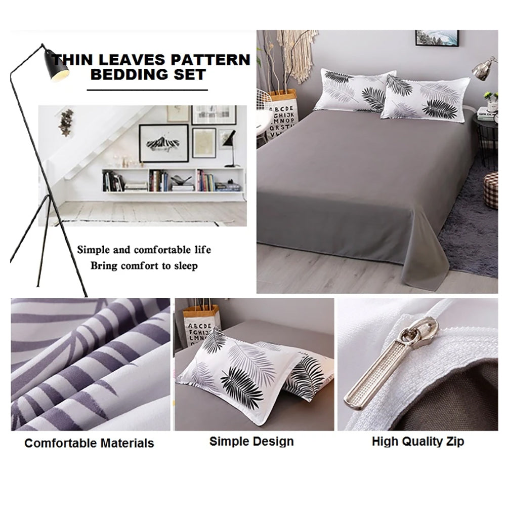 Bed Sheets: Palm Leaves Pattern Aloe Cotton Flat Sheet Quilt Cover Pillowcases 4pcs Bedding Set (King)