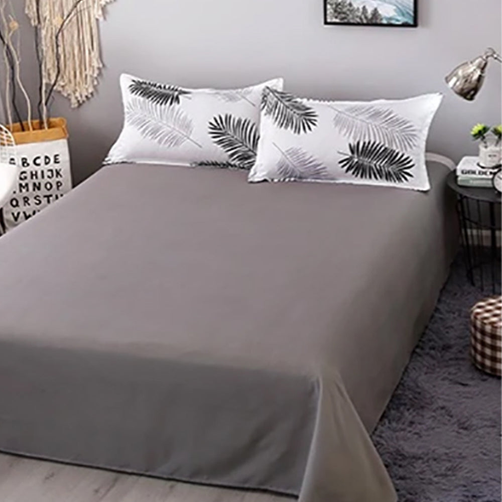 Bed Sheets: Palm Leaves Pattern Aloe Cotton Flat Sheet Quilt Cover Pillowcases 4pcs Bedding Set (King)