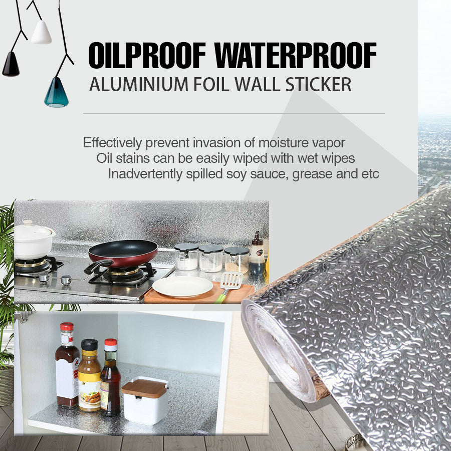 Kitchen & Bathroom DIY: Aluminum Foil Sticker Self Adhesive Oil-proof Waterproof Kitchen Cabinet Wall(40*300cm)