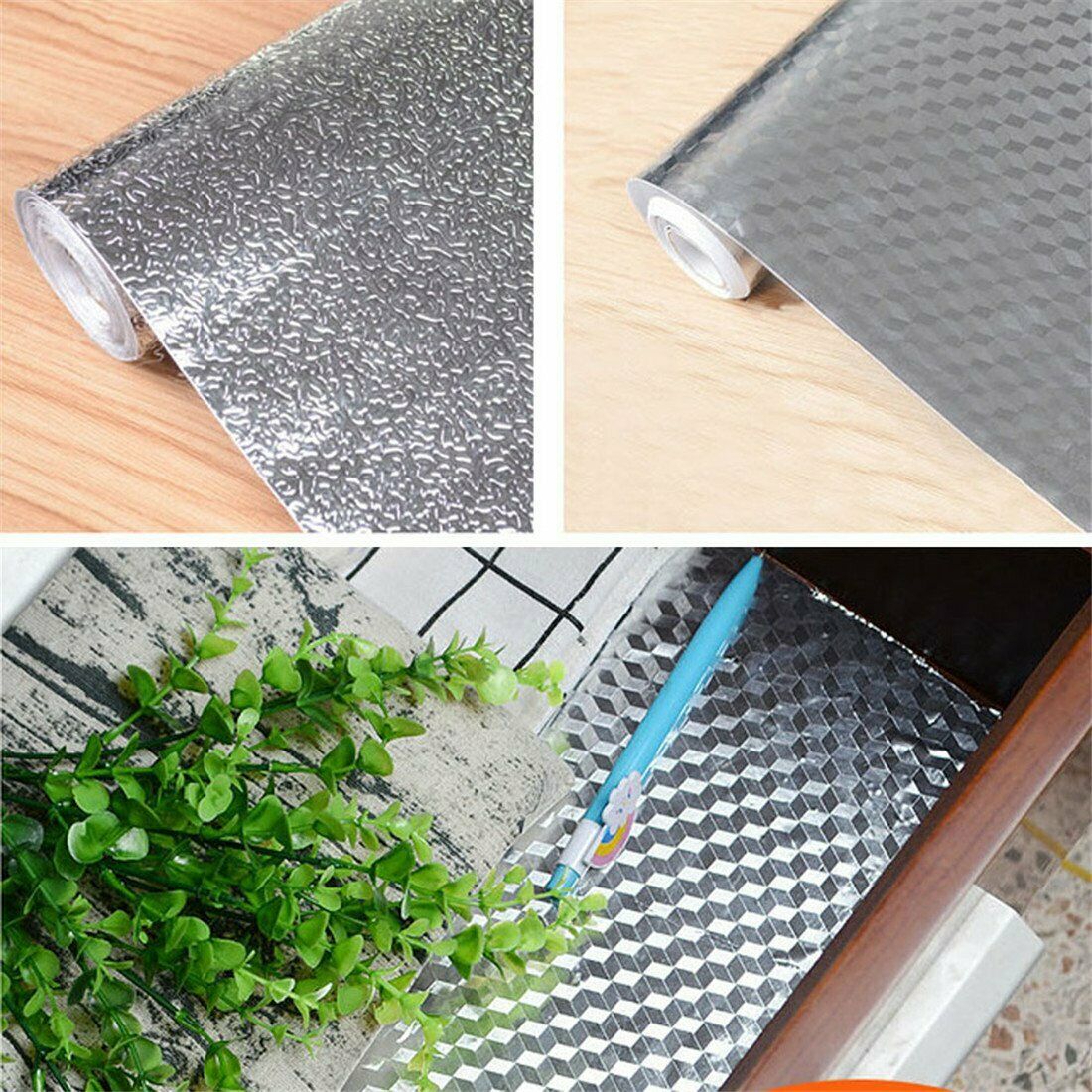 Kitchen & Bathroom DIY: Aluminum Foil Sticker Self Adhesive Oil-proof Waterproof Kitchen Cabinet Wall(40*300cm)