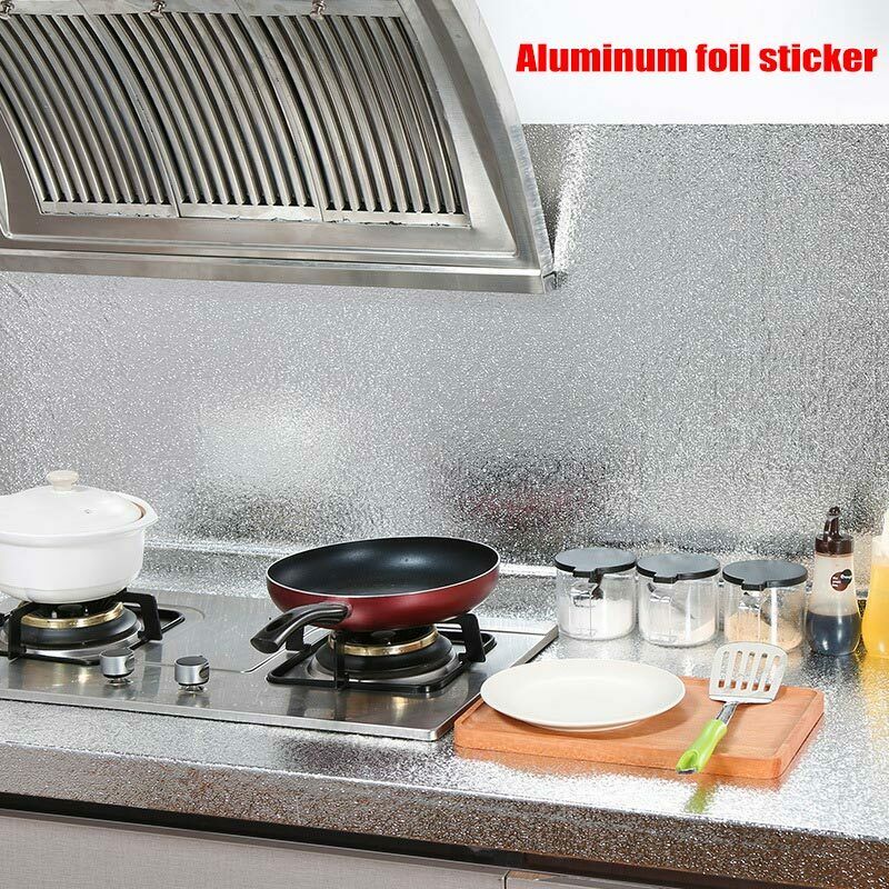 Kitchen & Bathroom DIY: Aluminum Foil Sticker Self Adhesive Oil-proof Waterproof Kitchen Cabinet Wall(60*300cm)
