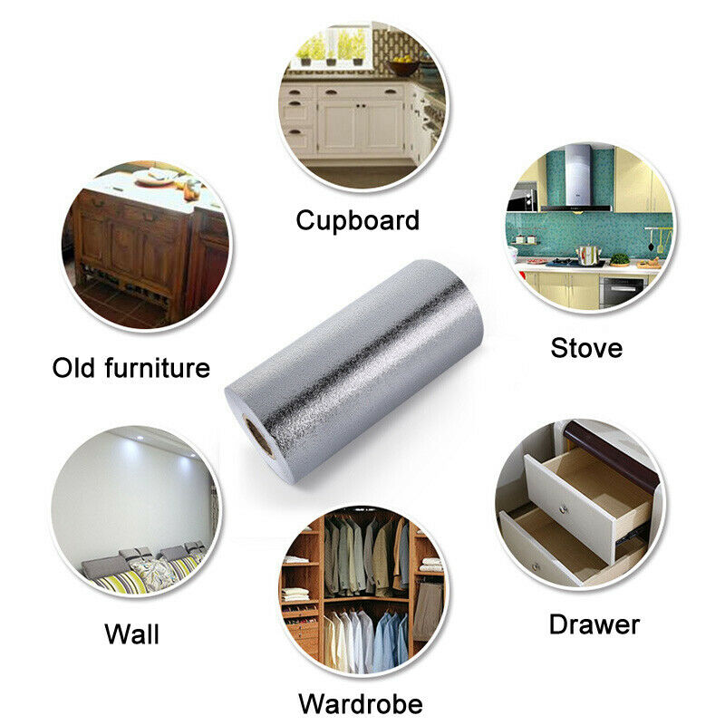 Kitchen & Bathroom DIY: Aluminum Foil Sticker Self Adhesive Oil-proof Waterproof Kitchen Cabinet Wall(60*300cm)